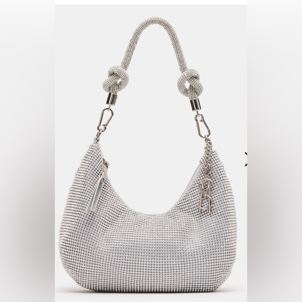 Crystal-Embellished Silver Shoulder Bag